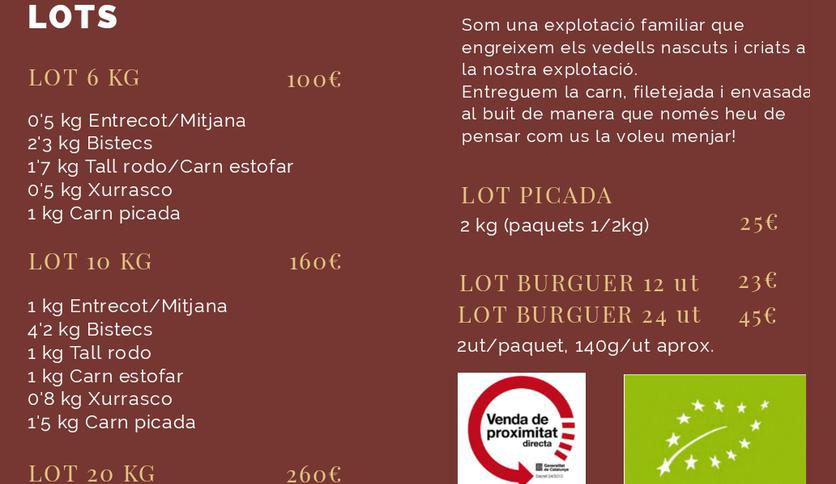 Productes de proximitat Carn i hamburgueses de vedella ecològica